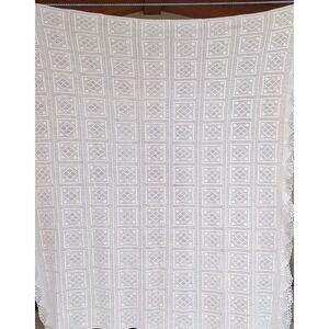 Vintage Handmade Filet Crochet Bedspread Tablecloth 64x80 White Cotton Lace